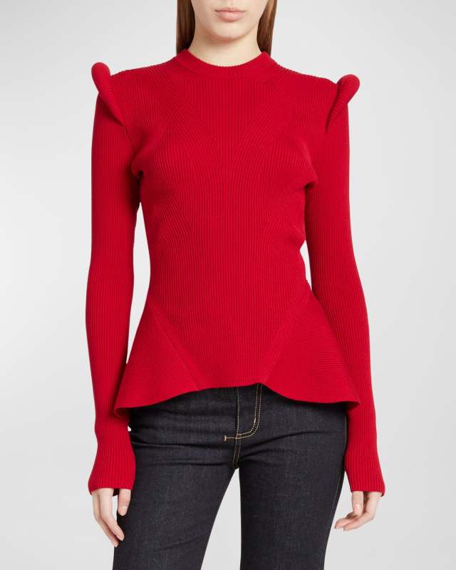 Wool Peplum Jumper with Shoulder Pads